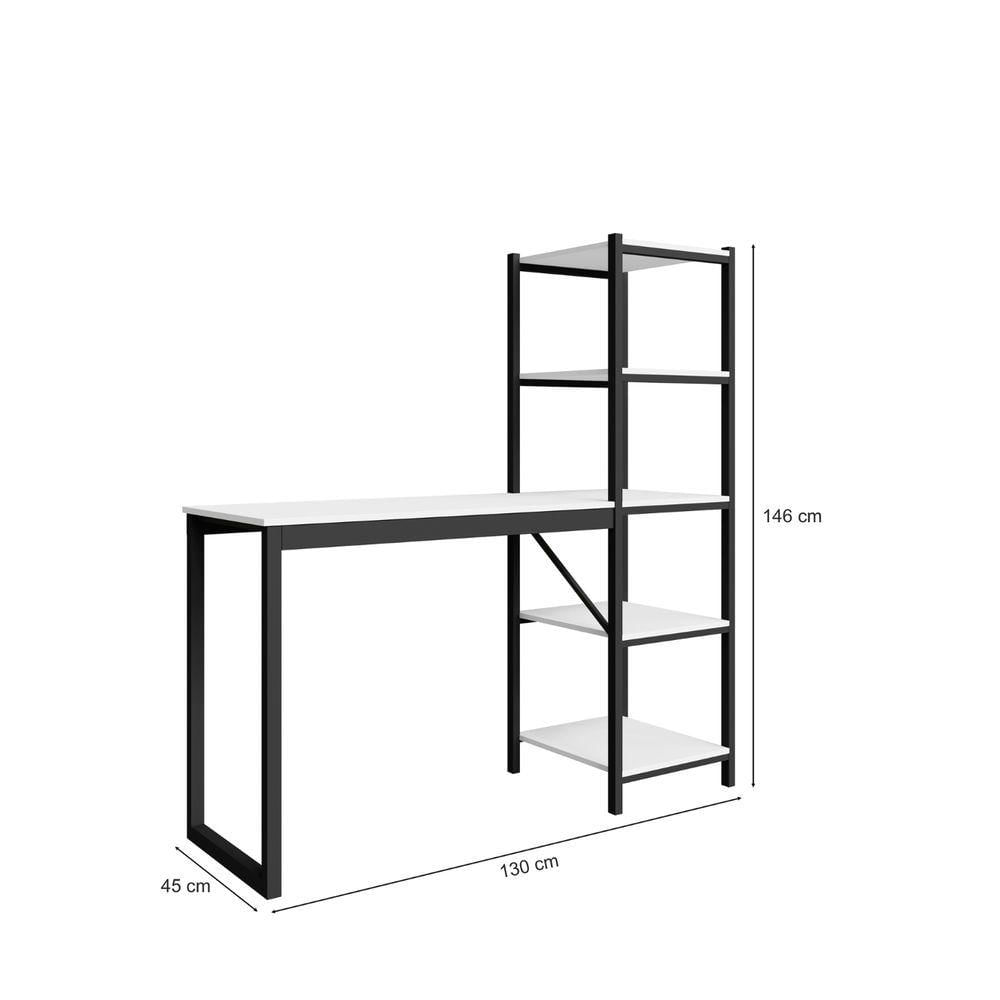 Home Office Fit Com Prateleira Preto Branco 5