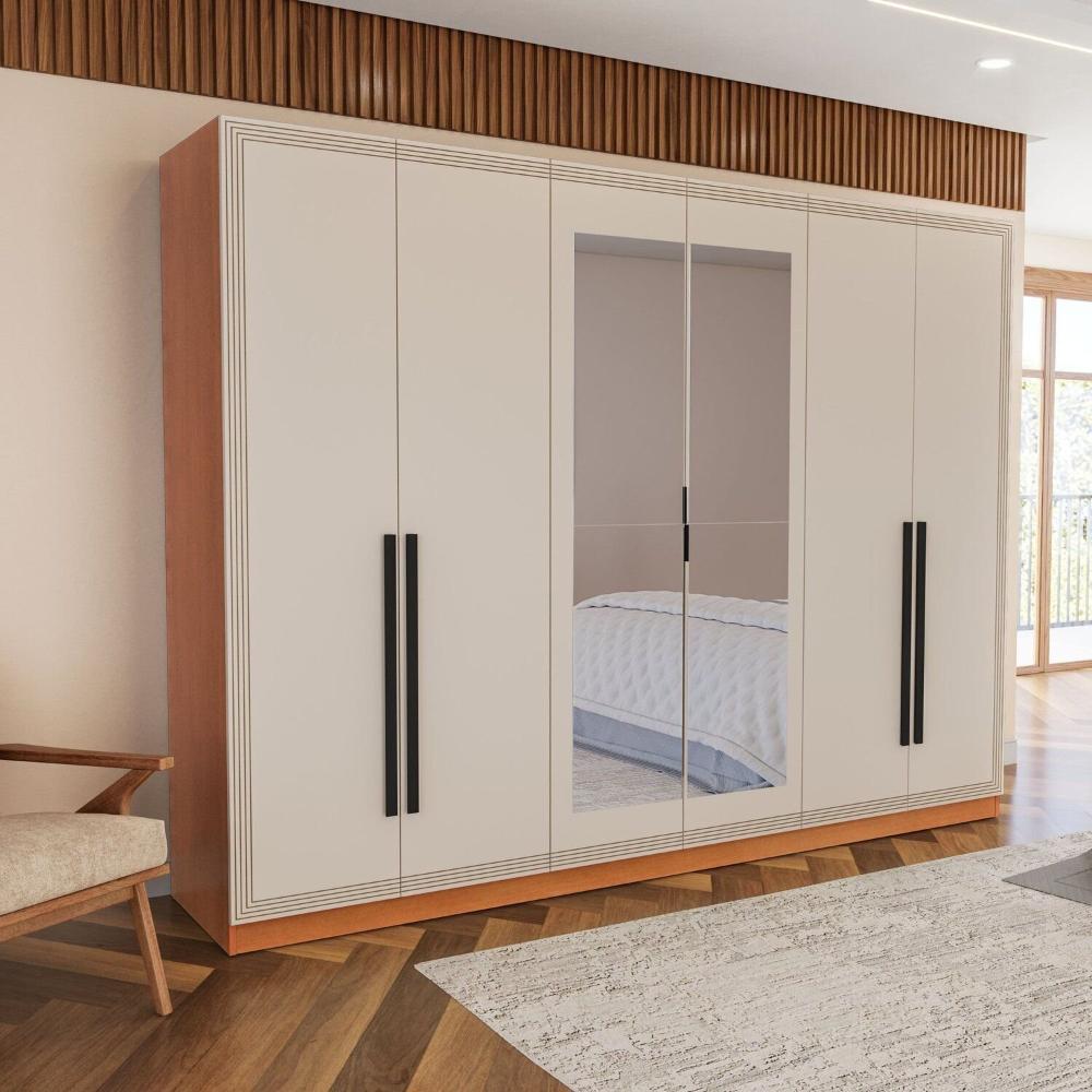 Miniatura Guarda Roupa 6 Portas e 4 Gavetas com Espelho Valência Freijo/Creme