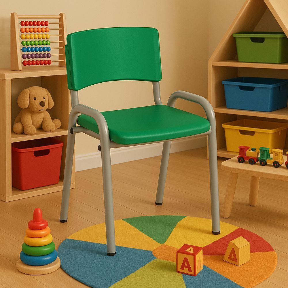 Miniatura Kit 10 Cadeiras Infantil Iso Escola Base Cinza verde Escuro