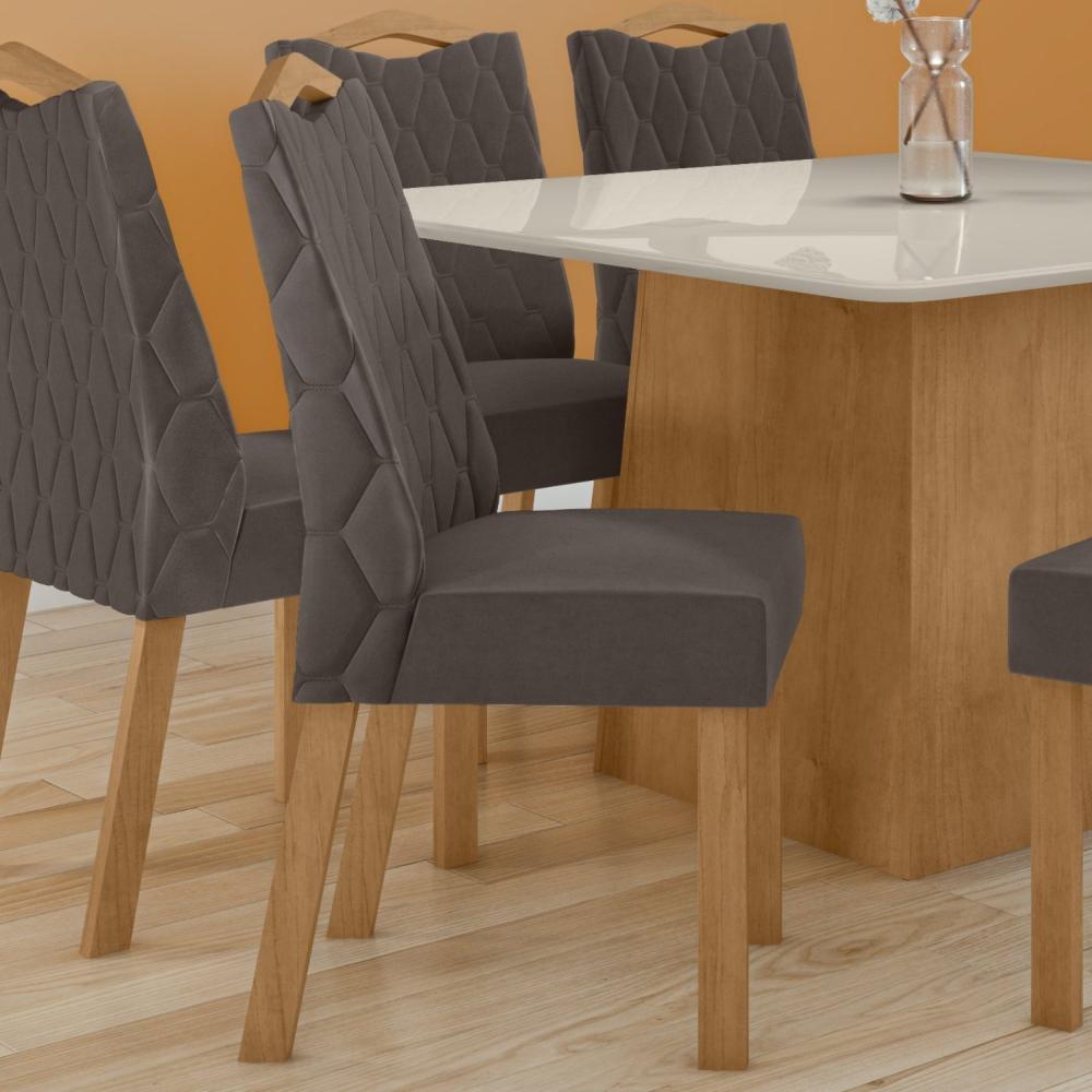 Conjunto 2 Cadeiras para Sala de Jantar Estofadas Vênus Amêndoa Clean/Veludo Liso Marrom