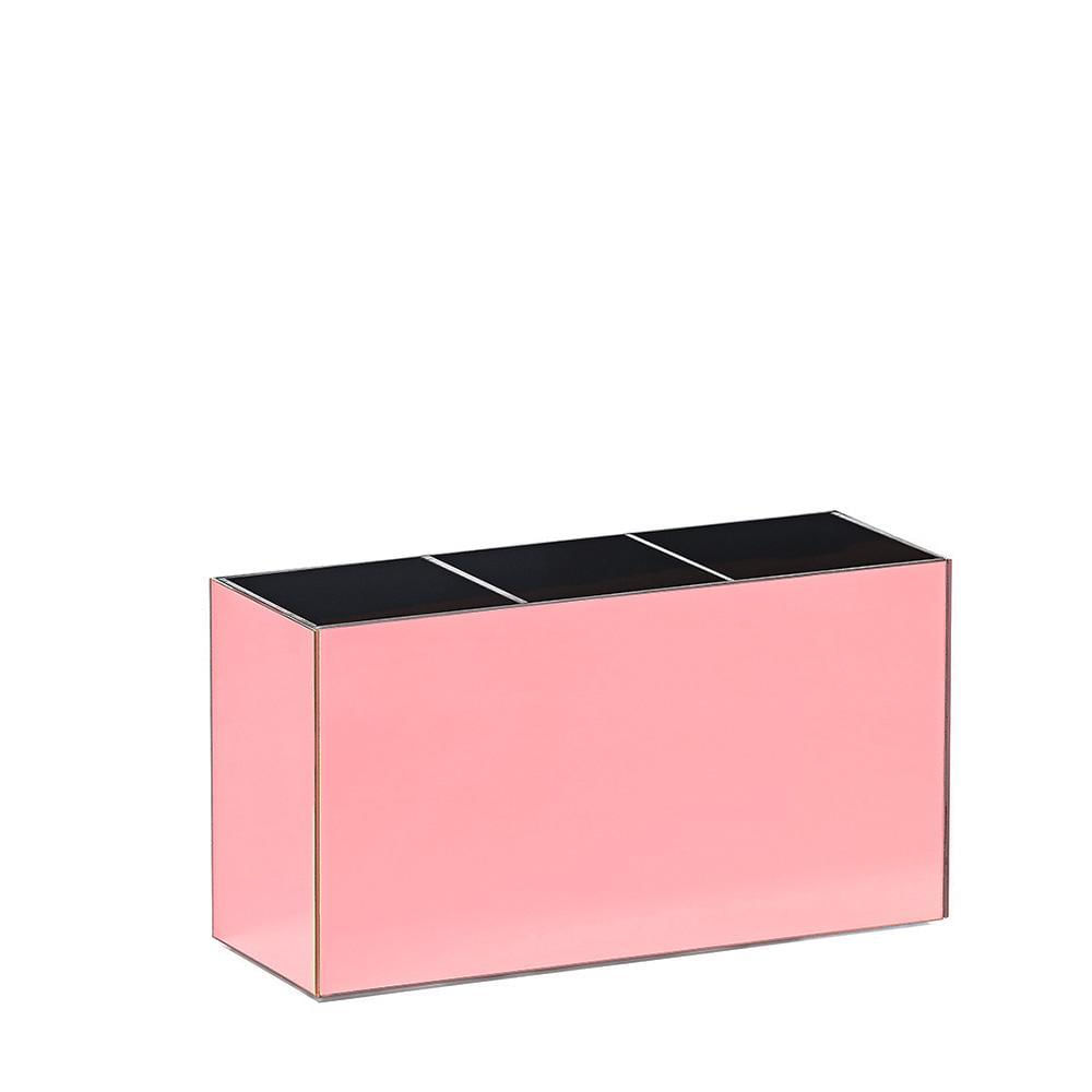 Miniatura Porta Pincel Em Acrílico Rosé/Preto Com 3 Divisórias