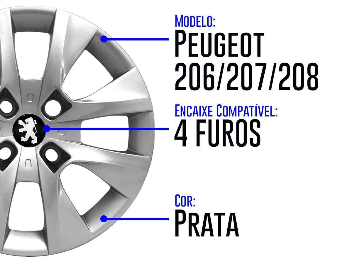 Miniatura Jogo 4 Calotas Aro 14 Prata Peugeot 206 207 208 2014 2015