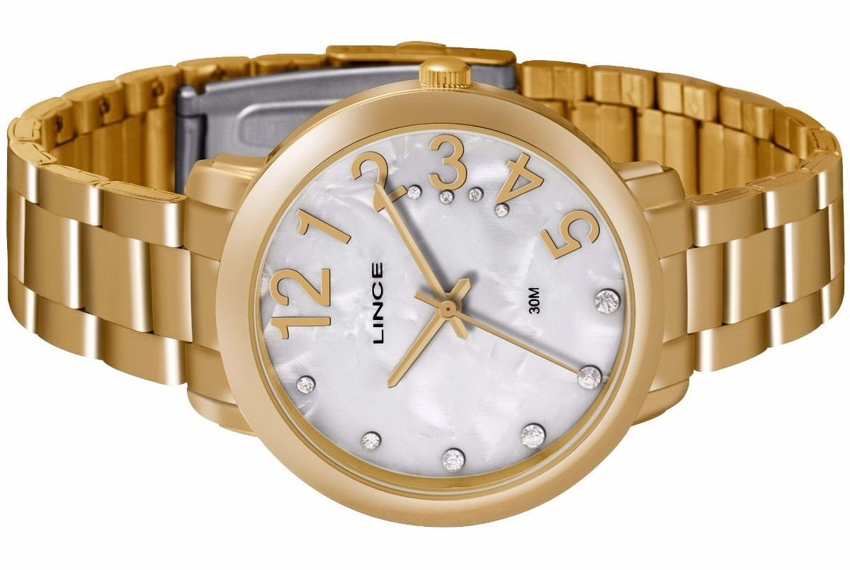 Miniatura Relogio Lince Feminino Dourado Fashion WR 30 metros LRGK041L