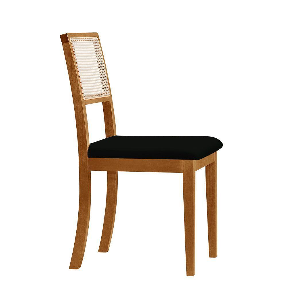 Miniatura Kit 2 Cadeiras De Jantar Madeira Maciça Mel Encosto Telinha Palha Estofada Veludo Preto Preto