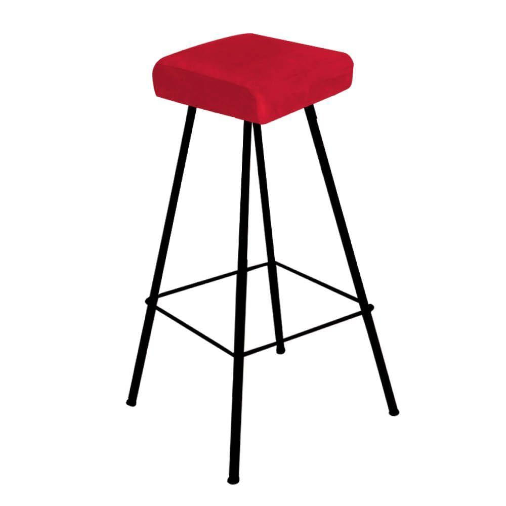 Miniatura Banqueta Alta Lira Eiffel Industrial Bar Bistrô Ferro Preto Tecido Sintético Vermelho - Amey Decor