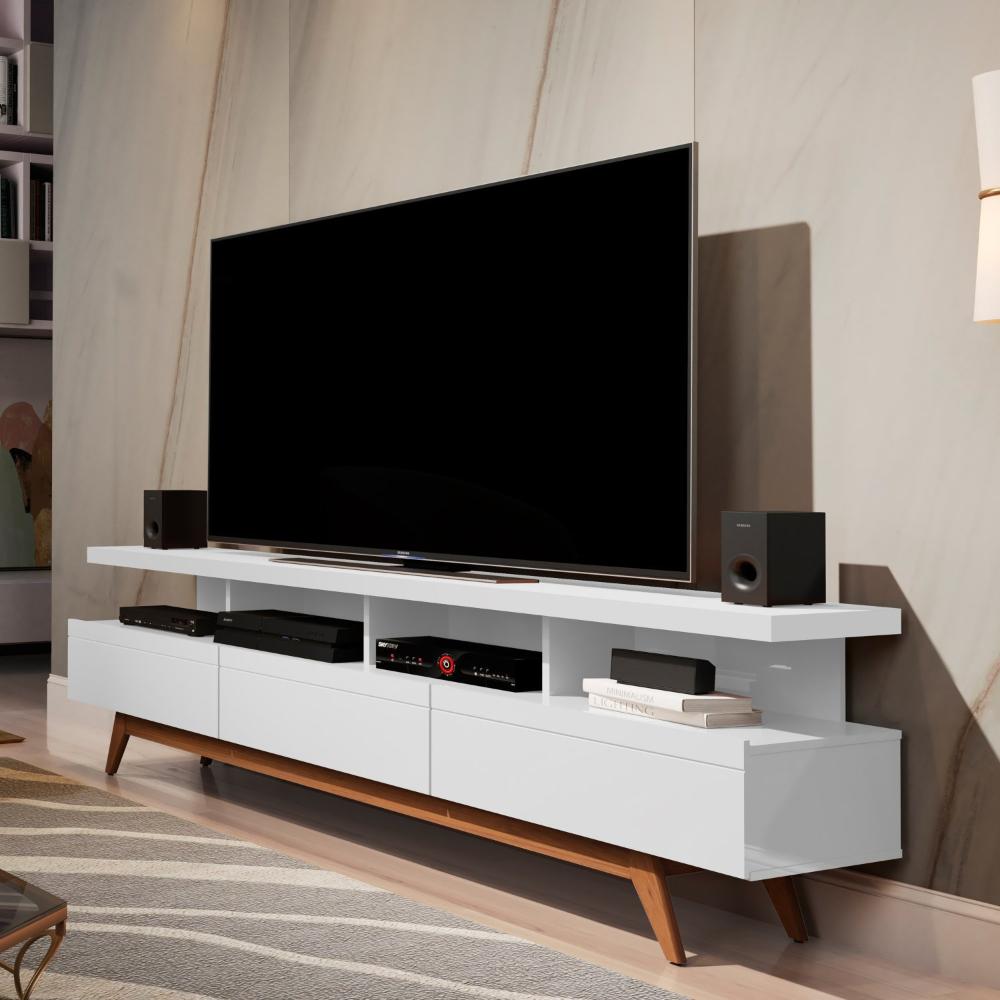 Miniatura Rack para TV até 72 Polegadas 3 Gavetas Vivare Wood Móveis Germai Branco