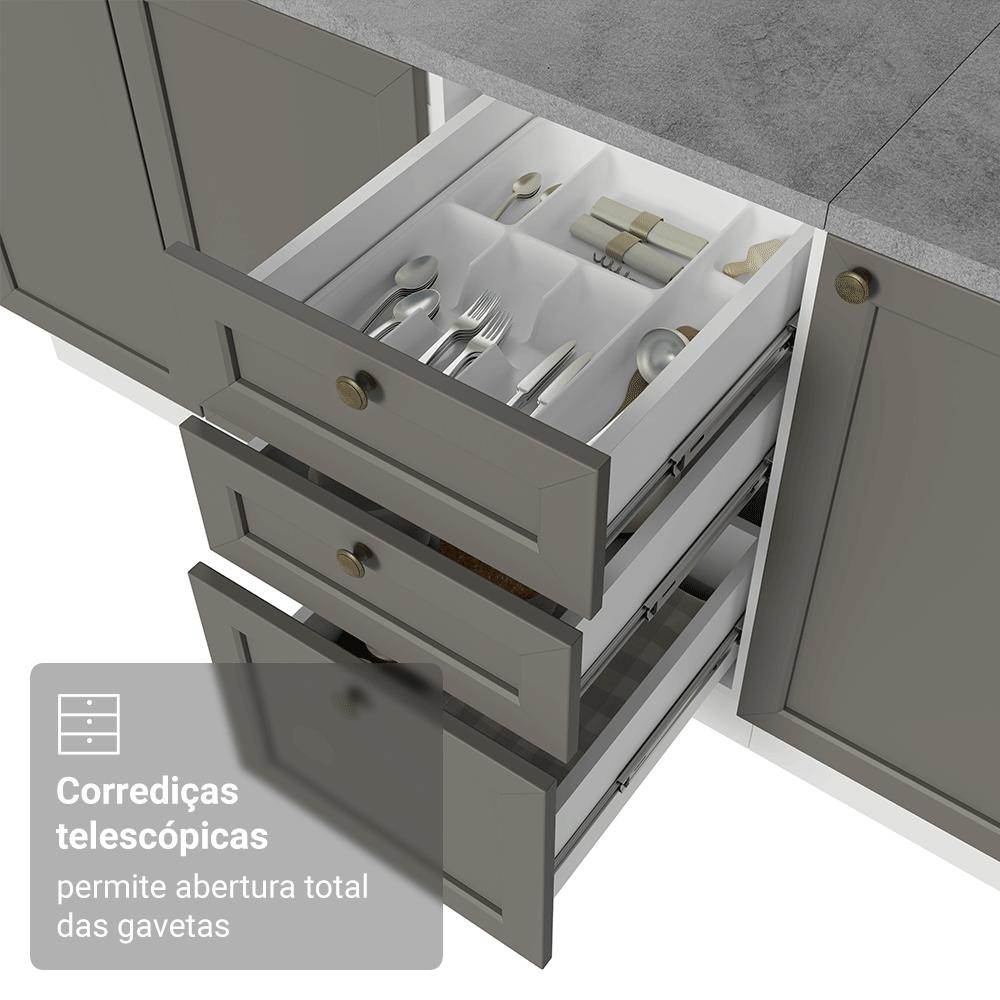 Kit com 2 Balcões de Cozinha 3 Gavetas 4 Portas (Sem Tampo e Pia) Branco/Cinza Vik Madesa 01 Branco/Cinza