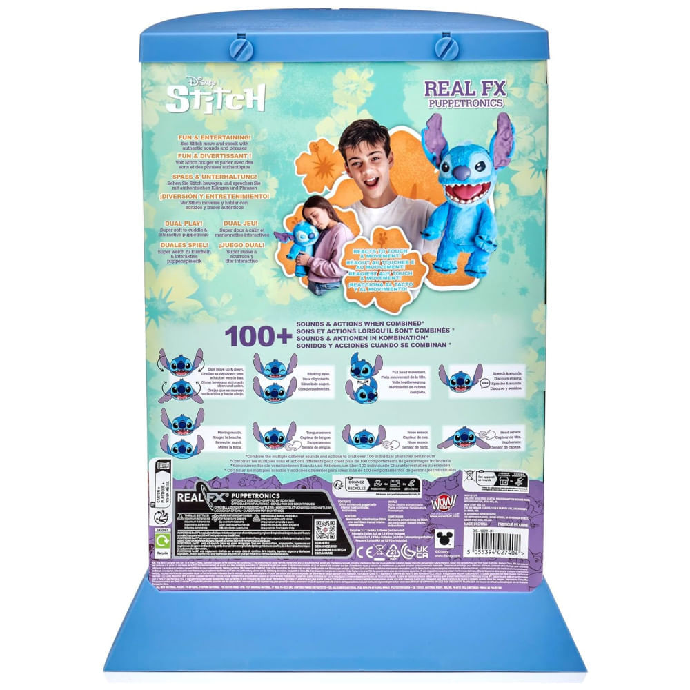 Miniatura Pelúcia Stitch Interativa e Realista com 100 Combinações de Ação e Som, Sensor de Toque no Nariz e Muito Mais, Wow Stuff