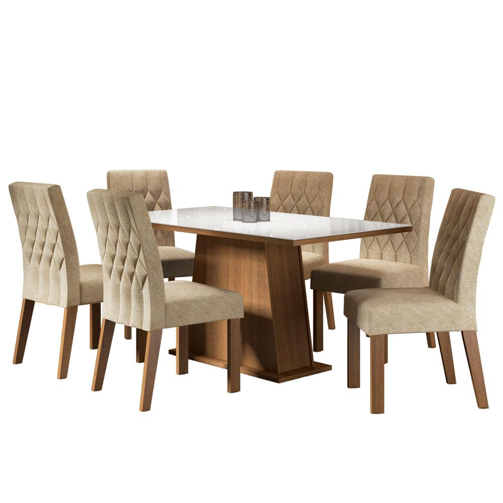 Miniatura Conjunto Sala de Jantar Madesa Rafaela Mesa Tampo de Vidro com 6 Cadeiras Rustic/Branco/Imperial
