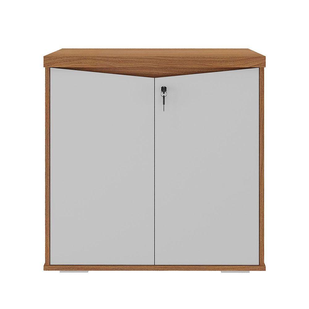 Balcão Para Escritório 2 Portas Com Chave Pequeno Freijó/branco