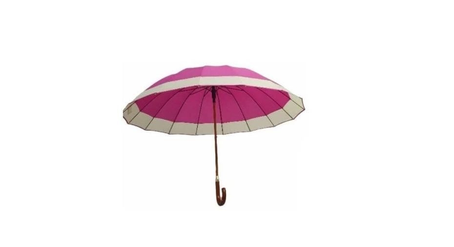 Miniatura Guarda Chuva 16 Varetas Cabo Madeira 115Cm Grande Rosa