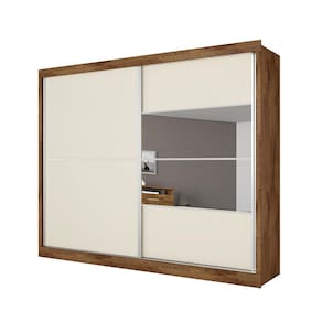 Miniatura Guarda-Roupa Casal Móveis Europa Londres Flex com Espelho, 2 Portas de Correr e 4 Gavetas - 205cm de largura Brauna/Off White