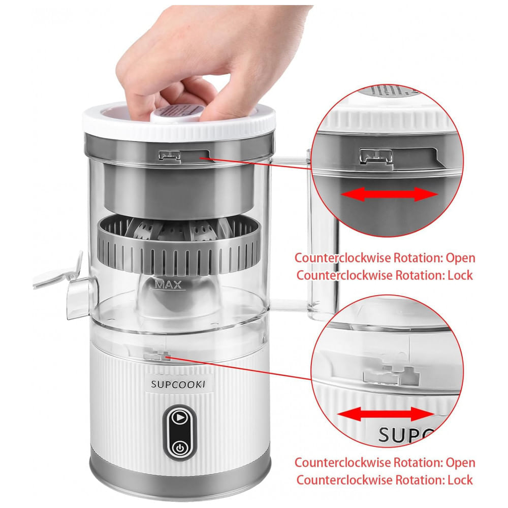 Miniatura Espremedor Elétrico Portátil Recarregável USB para Frutas Cítricas, 110V 80W, SUPCOOKI, Branco
