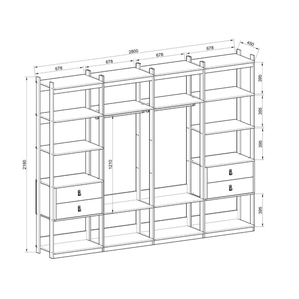 Miniatura Guarda Roupa Closet 4 Modulos, 4 Gavetas, 2 Cabideiros Estilo Industrial Freijó/Preto