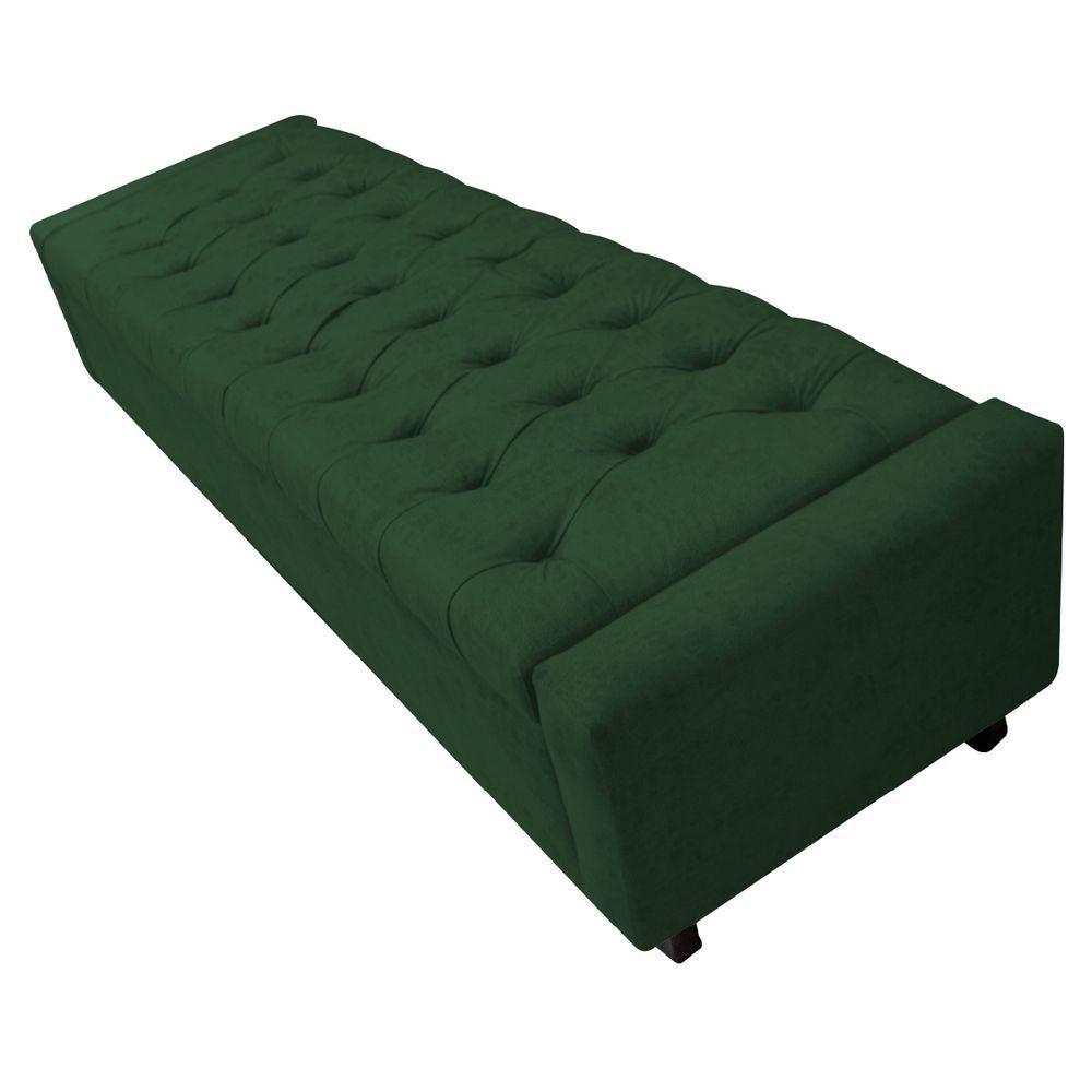Miniatura Calçadeira Baú Queen Everest P02 160 Cm Para Cama Box Suede - Amarena Móveis Verde