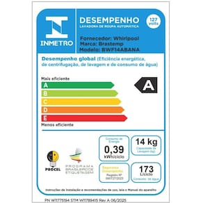 Máquina de Lavar Brastemp BWF14AB 14kg Smart Sensor Ciclo Tira Mancha Cesto Inox Branca 110V