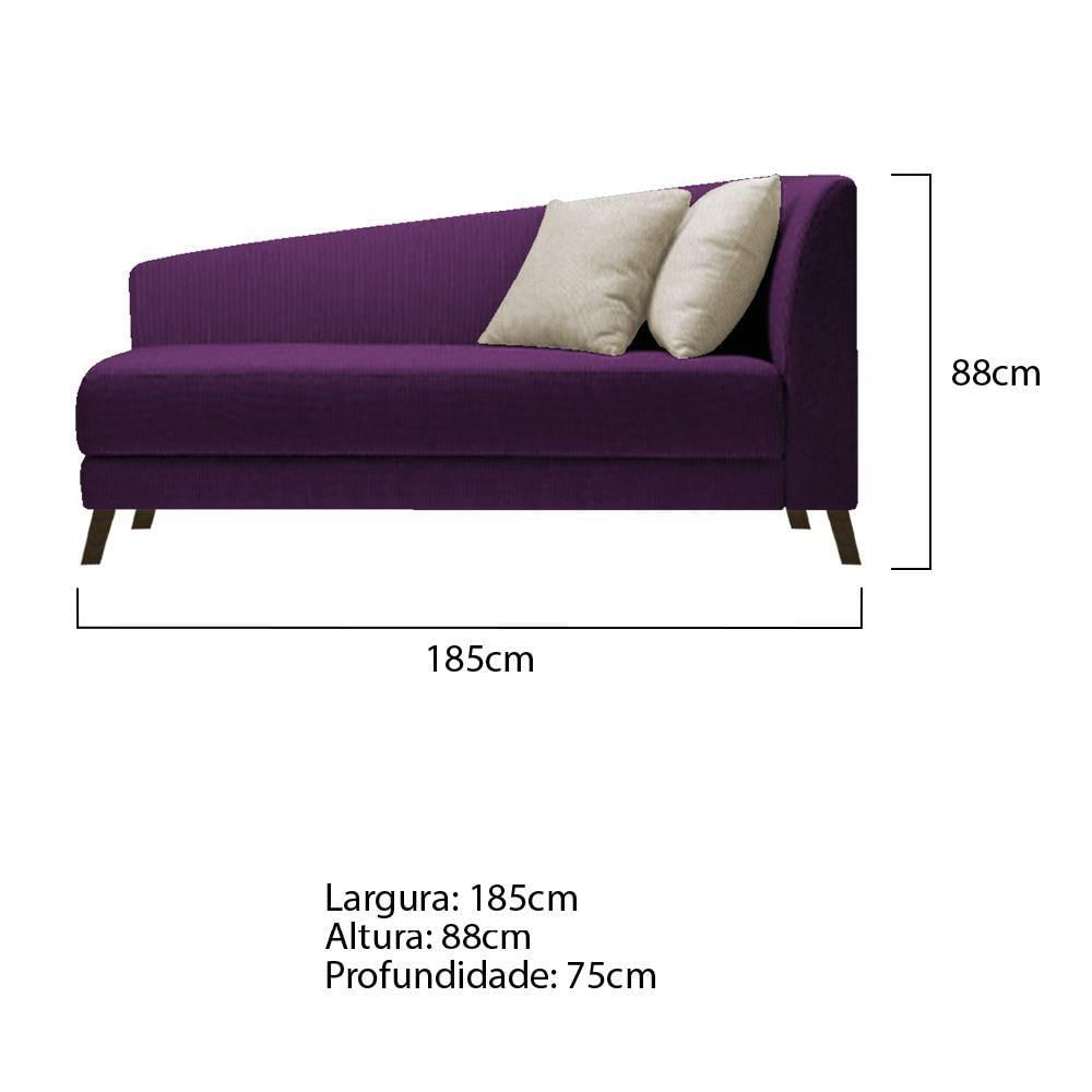 Miniatura Recamier Heitor 185cm Com Almofada Lado Esquerdo Suede Cor Roxo/bege