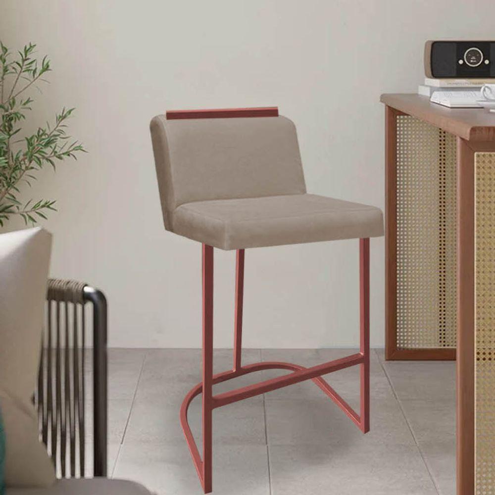 Miniatura Banqueta Com Encosto Nynna Luxo Confort Bistrô Cozinha Ferro Bronze Suede Bege - Amey Decor