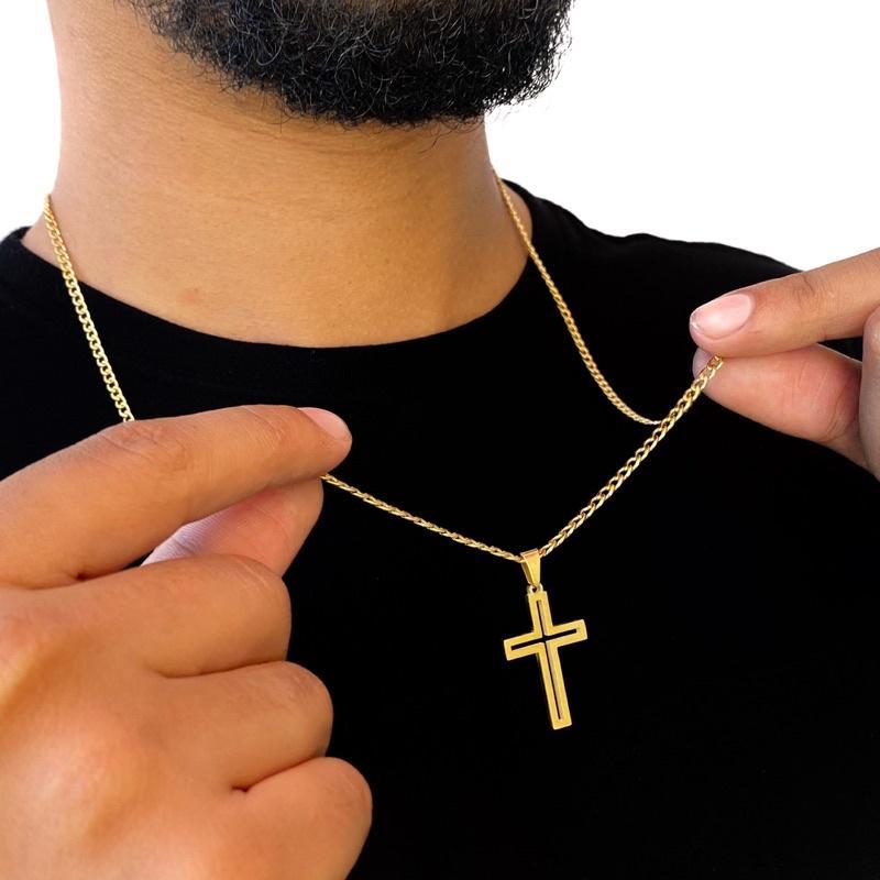 Miniatura Cordão Corrente Aço Dourado Banhado A Ouro 18K + Pingente
