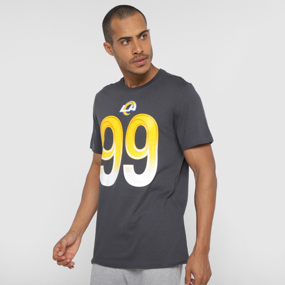 Miniatura Camiseta NFL Los Angeles Rams Aaron Donald n° 99 Masculina Cinza - GG