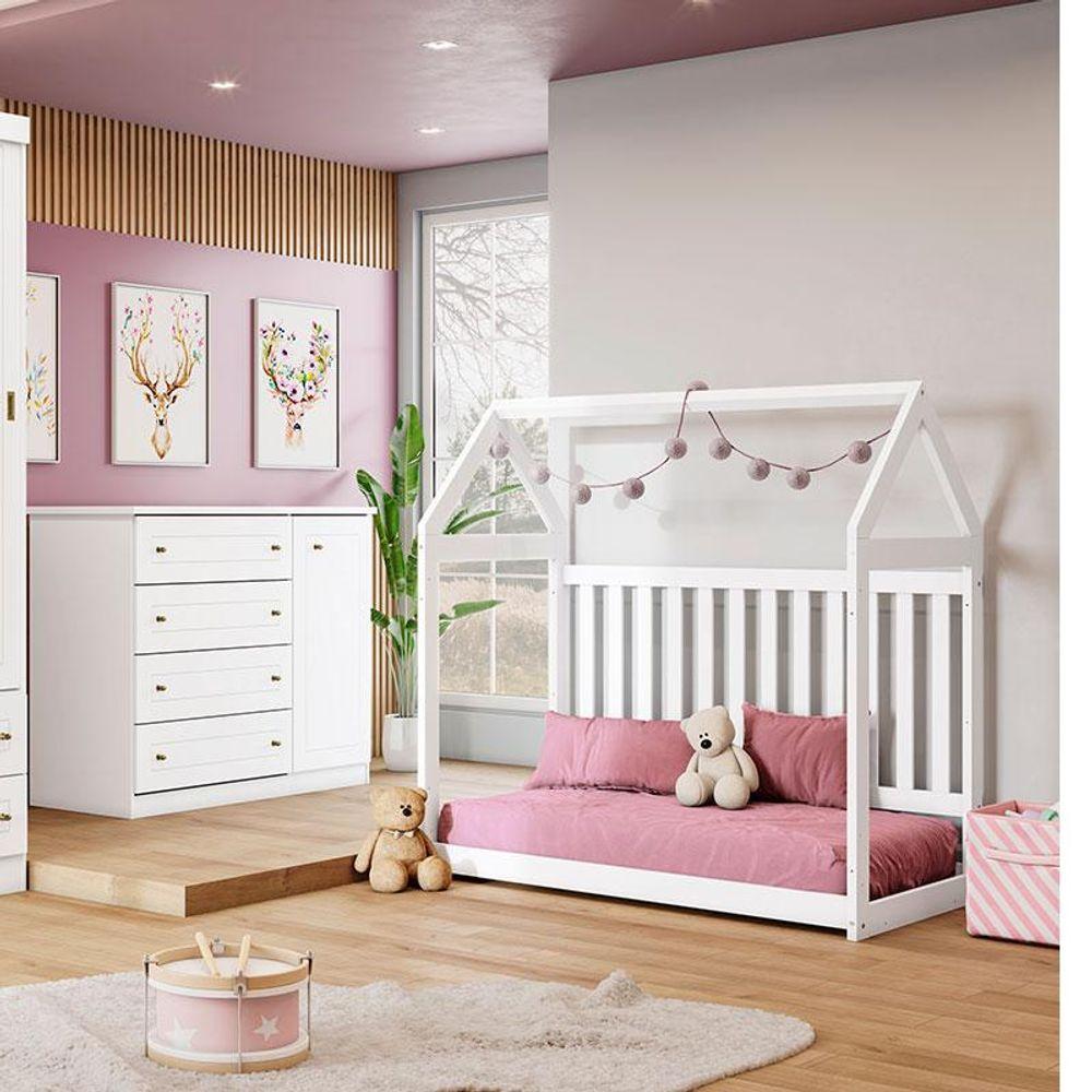 Miniatura Berço Montessoriano Americano E Cômoda Infantil Mississipi Branco Com Colchão Ortobom - Henn