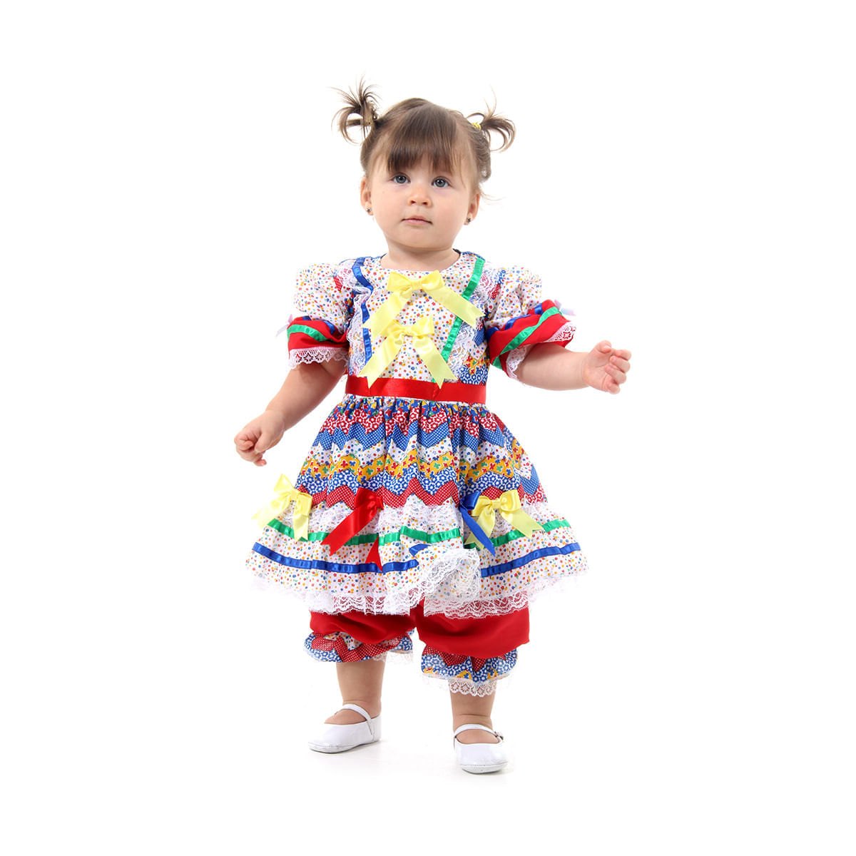 Miniatura Fantasia Caipira com Culote Bebe - Vermelho e Azul - Festa Junina G