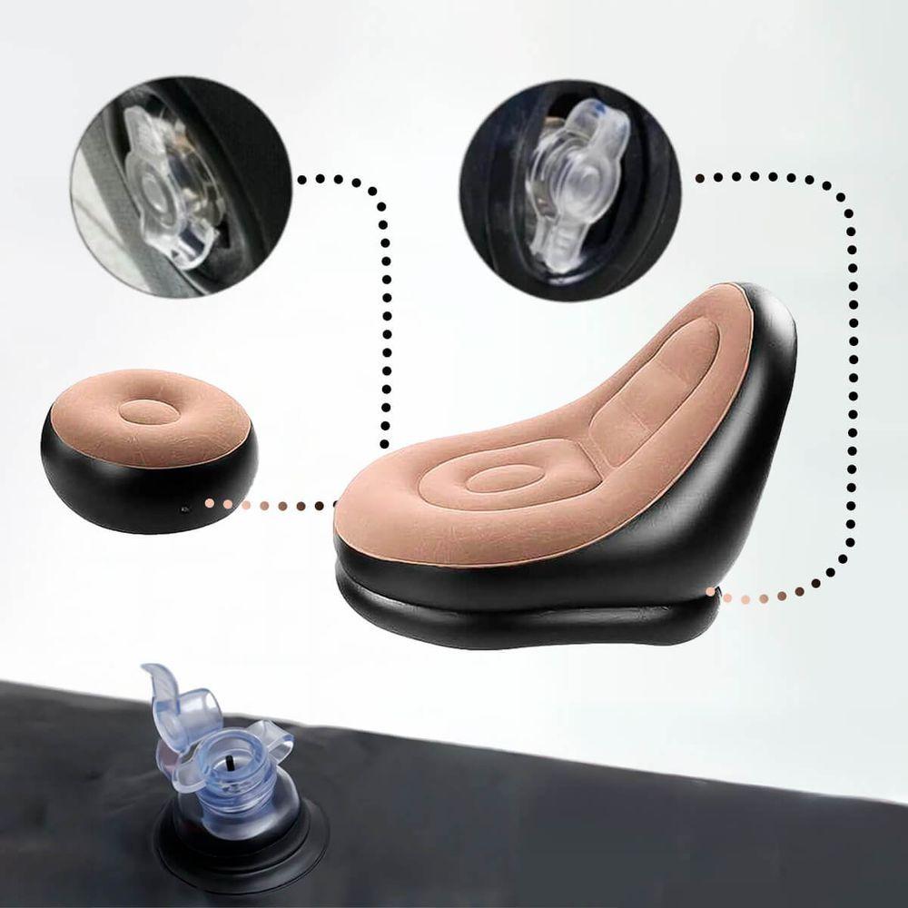 Miniatura Sofá Poltrona Inflável Com Puff E Bomba De Enchimento Marrom