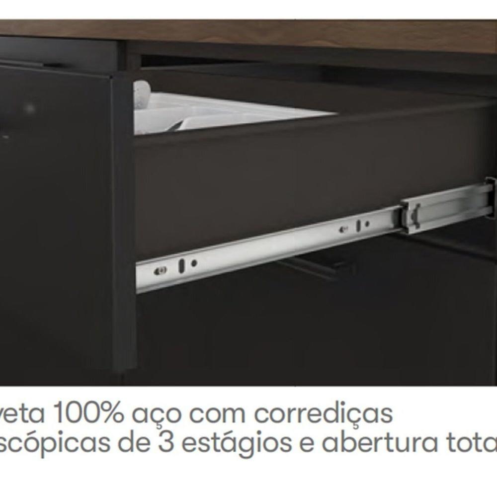 Cozinha Modulada em Aço 7 Peças com Paneleiro Forno e Cristaleira Rodapé em PVC Exclusive Grafite/Preto Matt