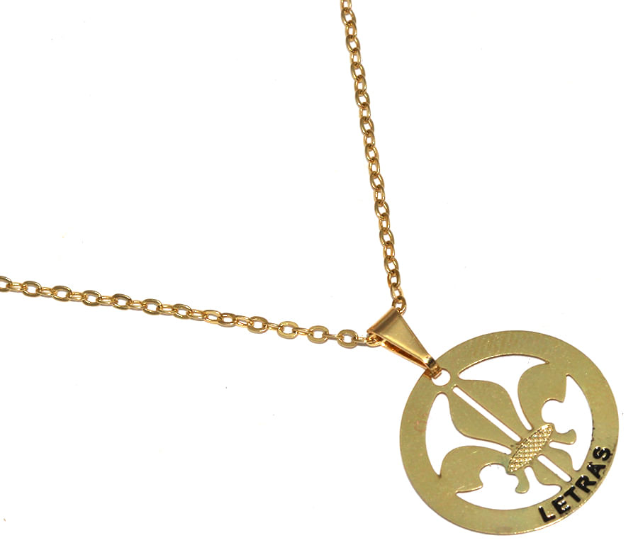 Miniatura Colar Minha Profissao Letras Flor de Lis Folheado Ouro 18k