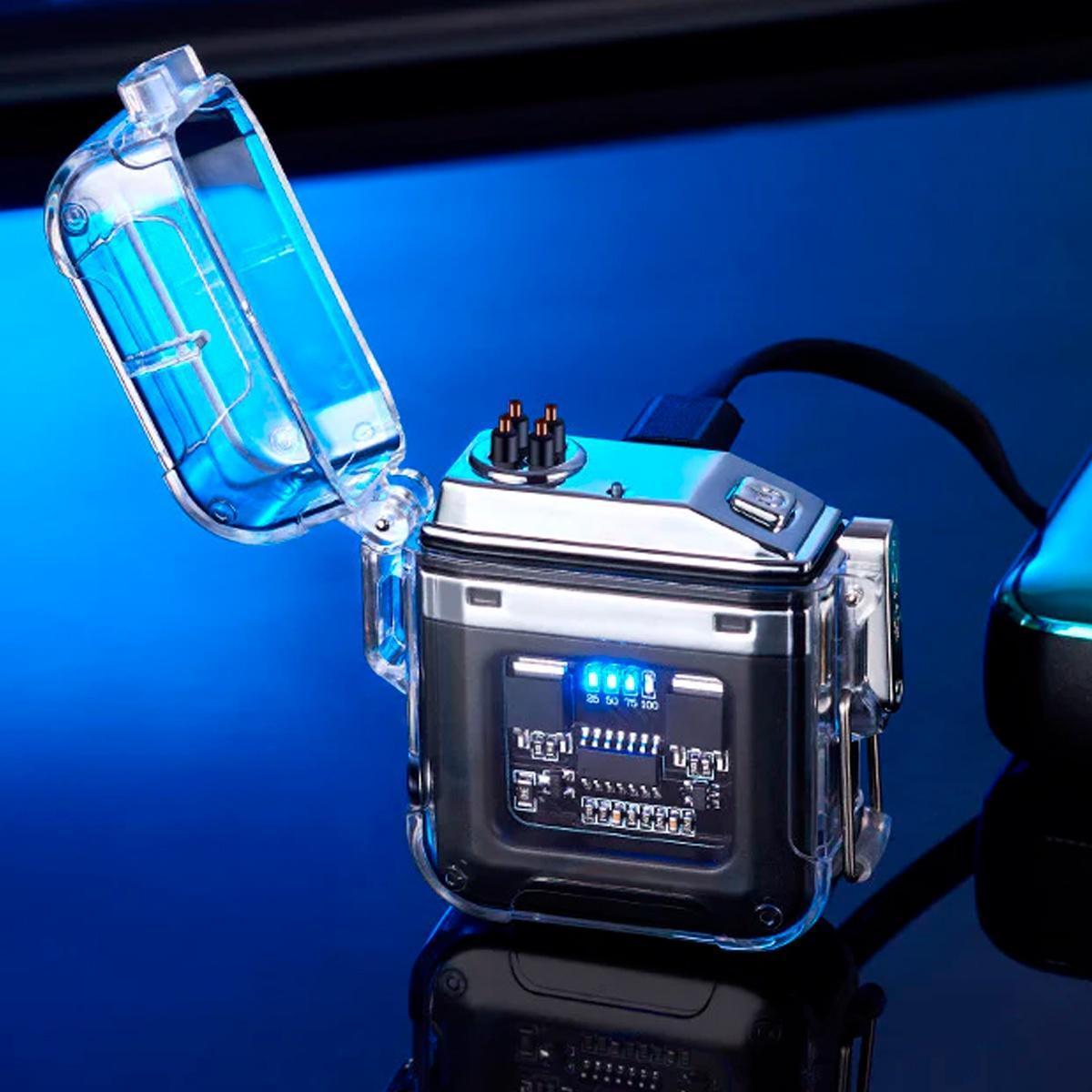 Miniatura Super Lanterna Isqueiro Plasma Transparente Usb Prova Dagua