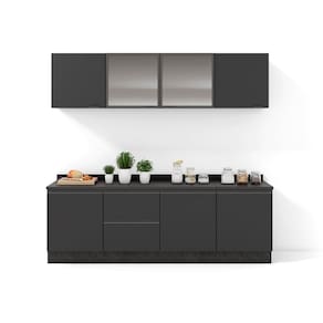 Miniatura Cozinha Completa Bartira Línea com 7 Portas, 3 Gavetas e 6 Prateleiras - 200cm de largura Grafite