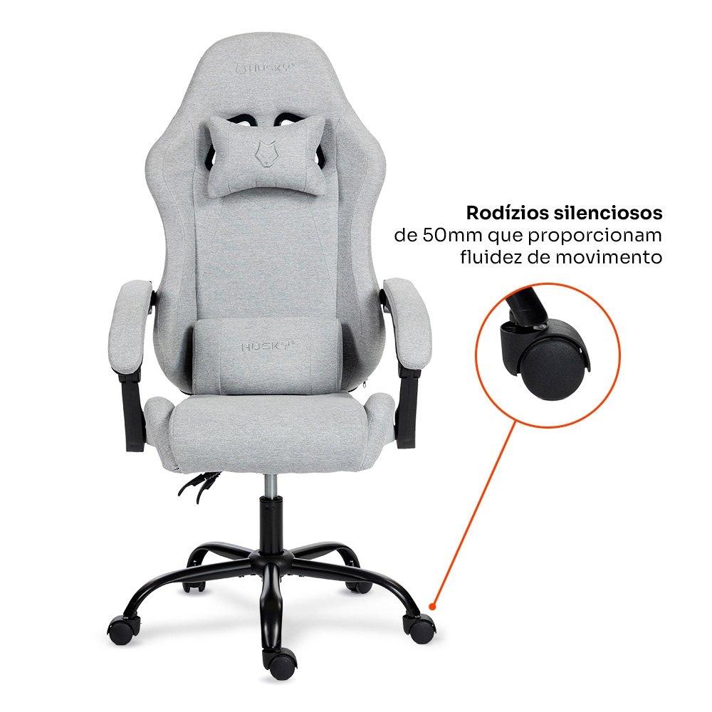 Miniatura Cadeira Gamer Husky Storm 100, Até 120kg, Almofadas, Reclinável 135º, Tecido, Cinza - HCG100CZT