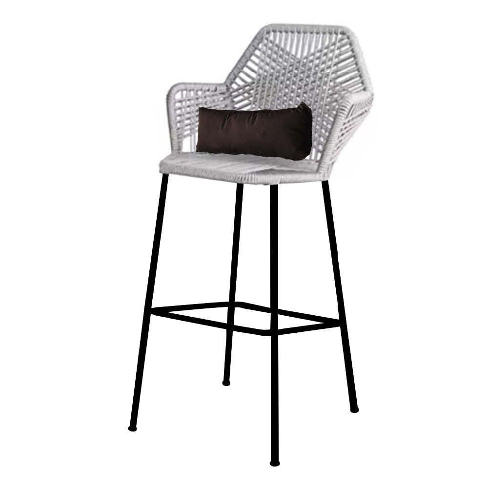 Miniatura Banqueta Alta Sttar Ferro Preto Fibra Cinza Almofada Sintético Marrom