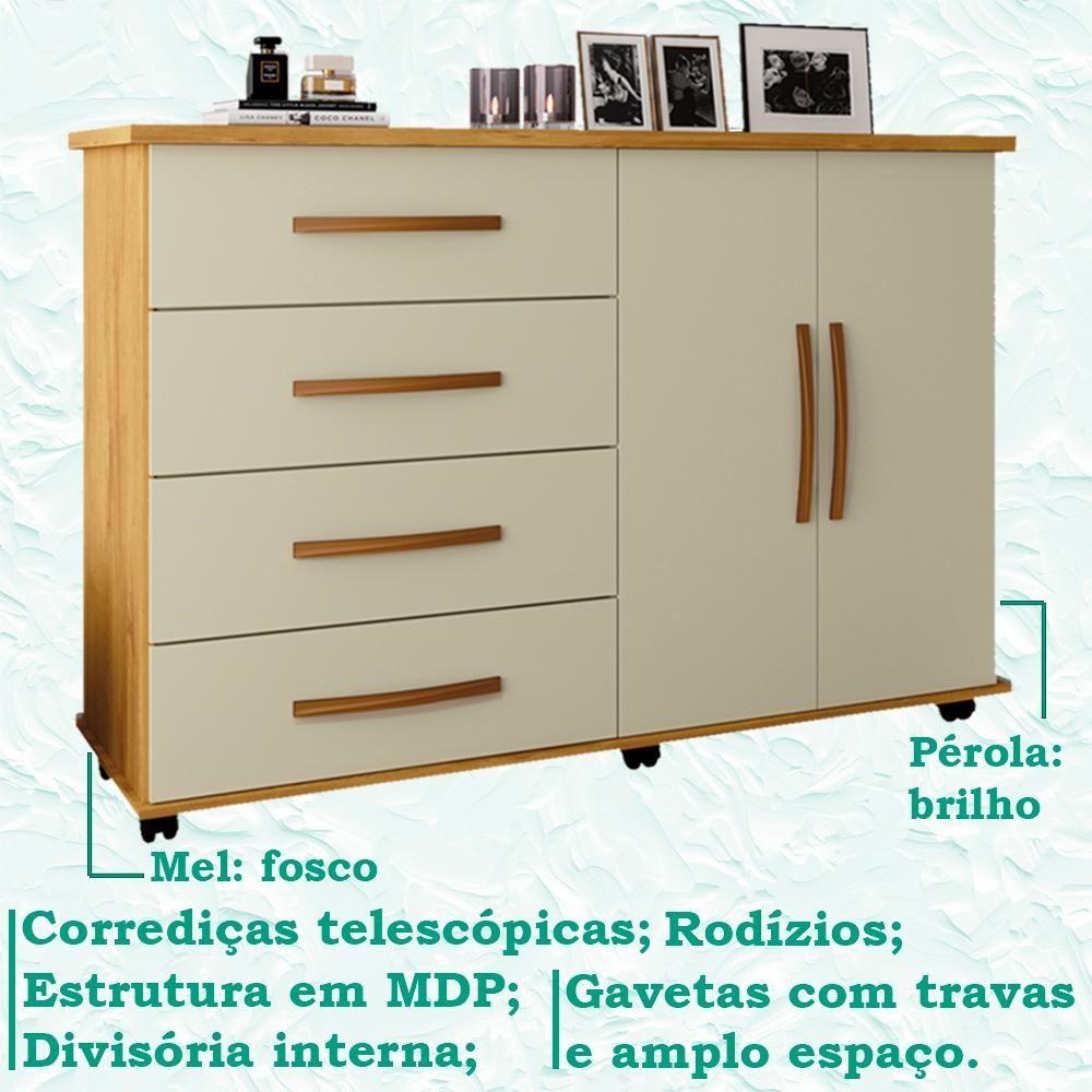 Comoda Sapateira Com Rodizios 4 Gav 2 Pt Bl52 Mel Perola Mpri Mel Perola