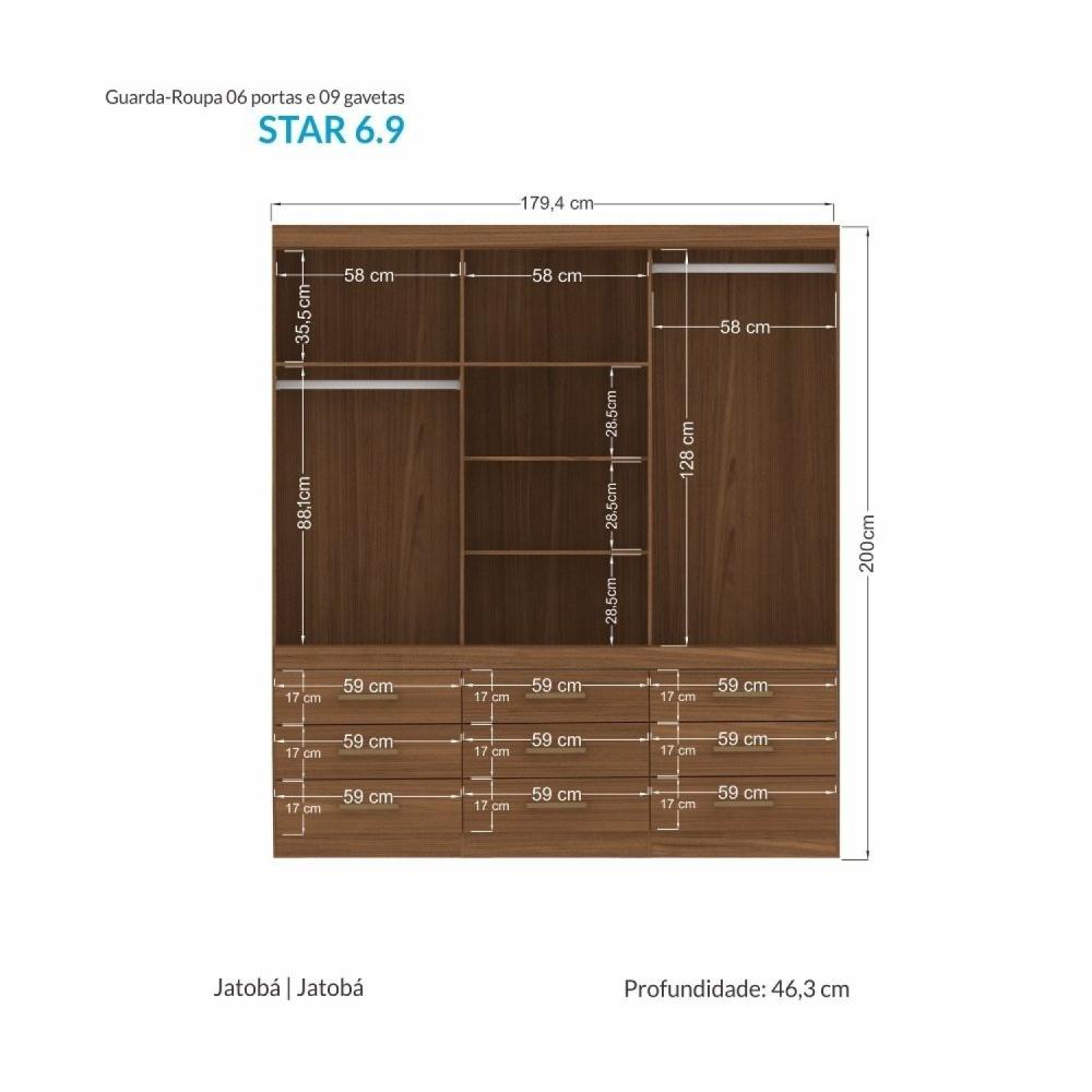 Miniatura Guarda-roupa Star 6 Portas 9 Gavetas Jatoba
