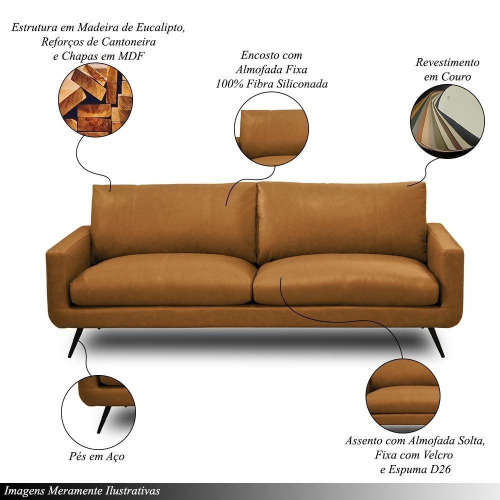 Miniatura Conjunto Sala De Estar Paloma 1 Sofá 2 Lugares 183cm 1 Poltrona Couro Caramelo Manchado