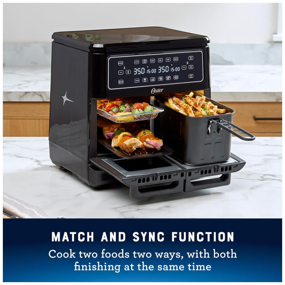 Miniatura Air Fryer com Cesto Duplo 10L e 6 Funções de Cozimento, 110V 1700W, Oster Flex, Azul 110v