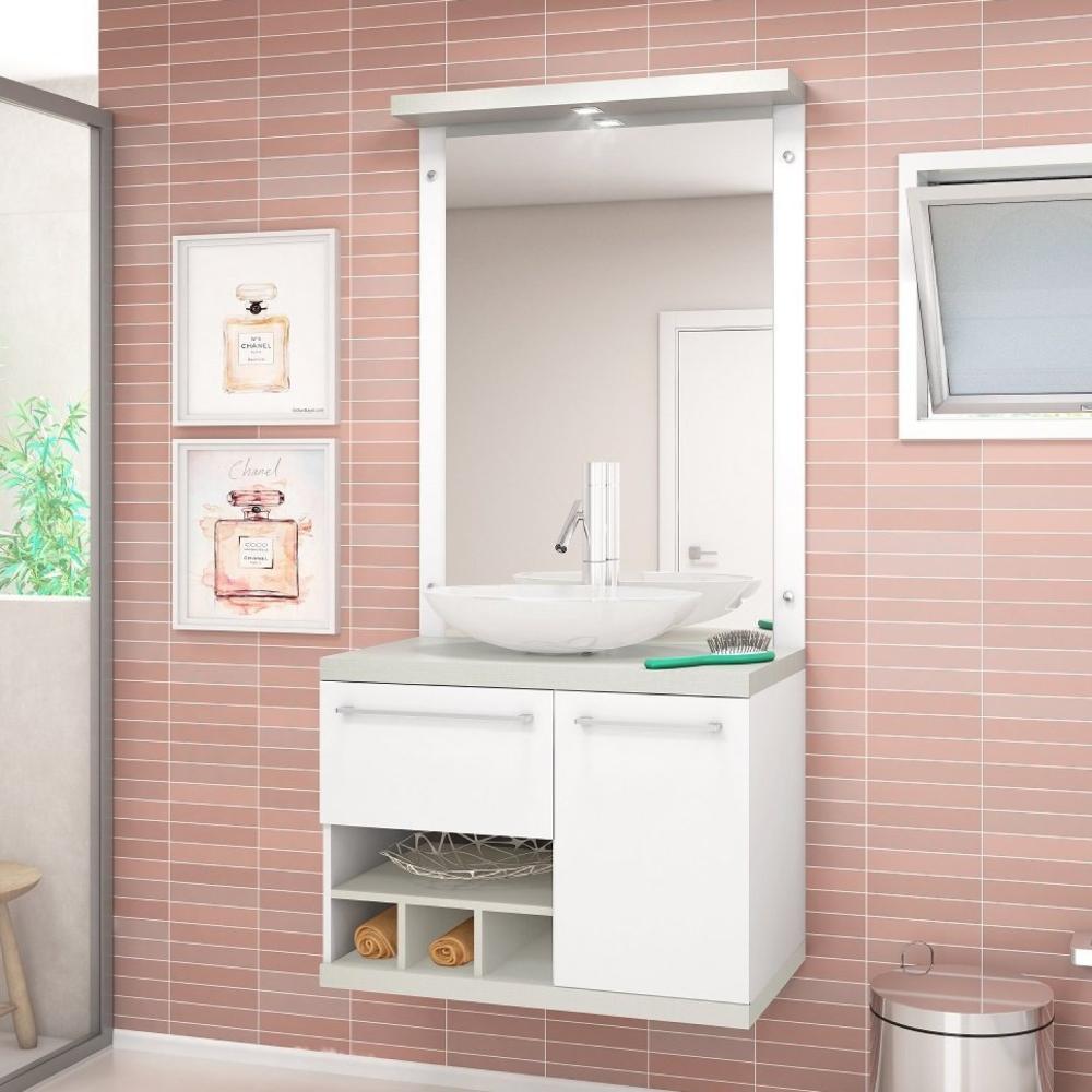 Miniatura Gabinete para Banheiro 2 Portas 3 Nichos com Espelheira sem Cuba Nápolis Celta Móveis Branco Milano