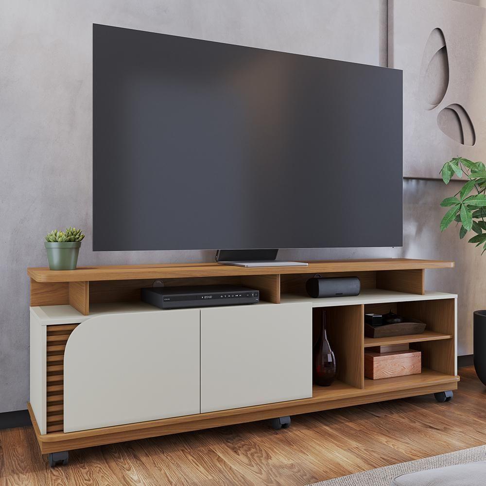 Rack Bancada Jurerê 1.8 Freijó/off White Matte Para Tv Até 75” - Colibri Freijó/off White Matte