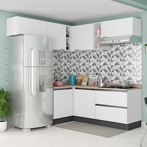 Miniatura Cozinha Completa Bartira Linea com 7 Portas, 1 Gaveta e 4 Prateleiras Branco