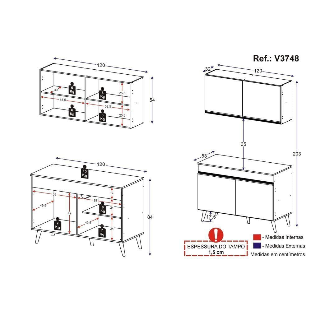 Miniatura Armário De Cozinha Compacta 120cm Multimóveis V3748/dourado