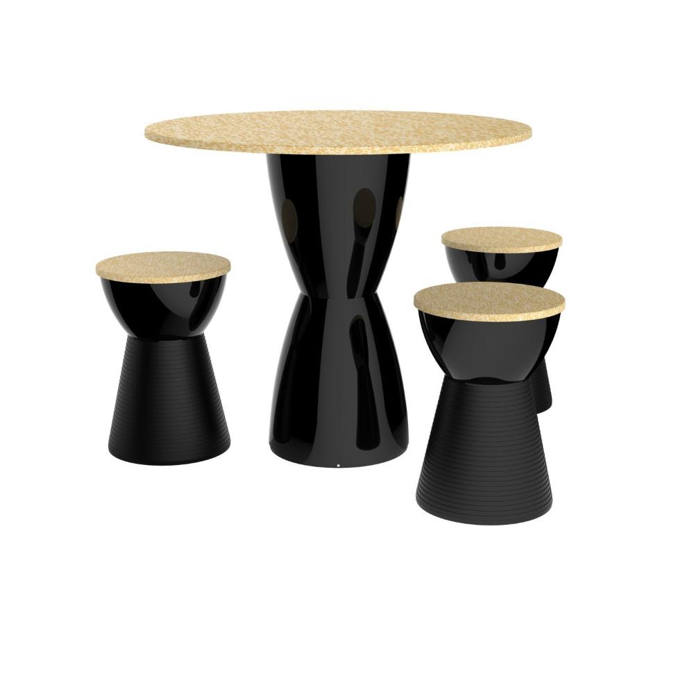 Miniatura Conjunto Mesa Tampo de Pinus e 3 Banquetas Fit