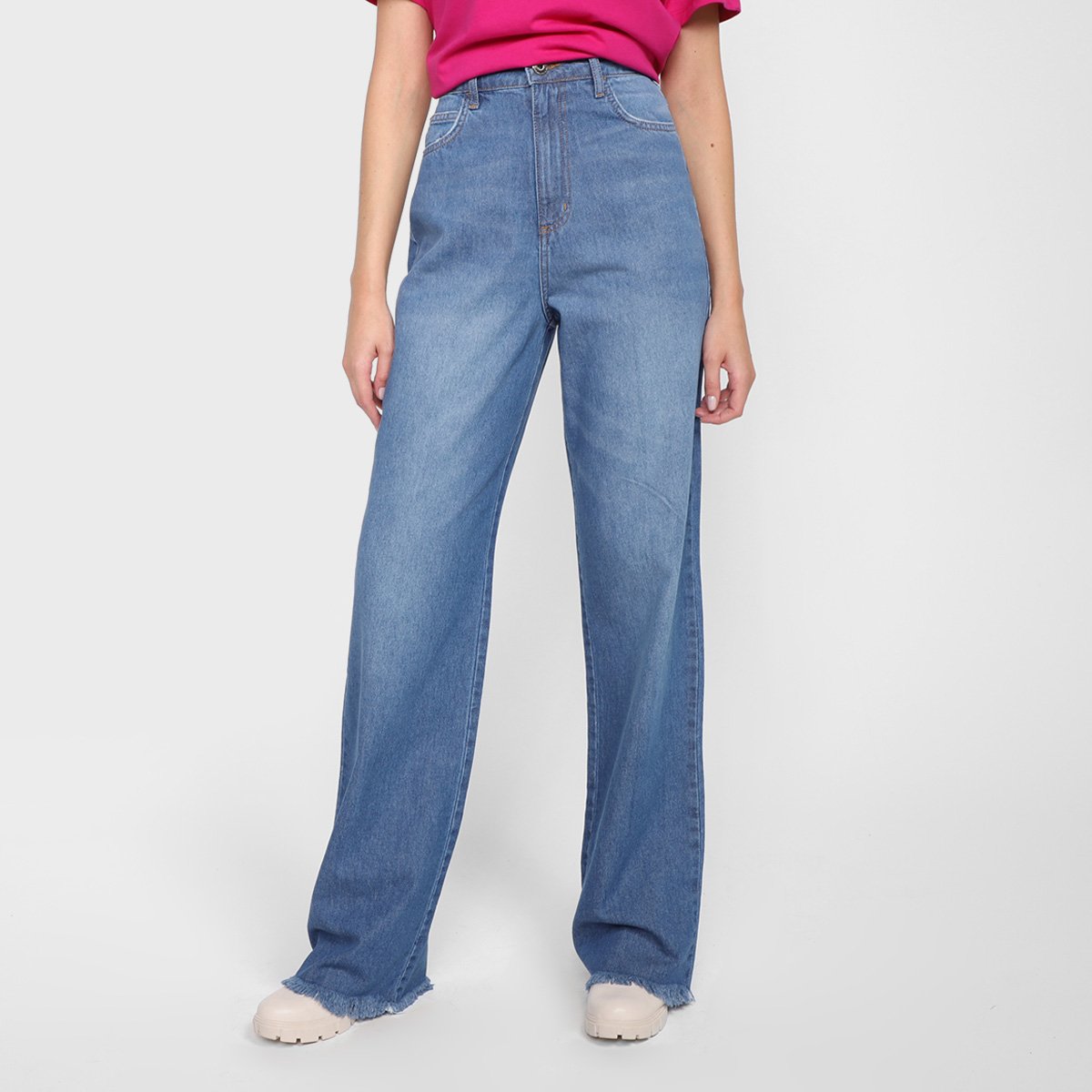 Miniatura Calça Jeans Wide Leg Colcci Juliette Cintura Alta Feminina Azul - 36