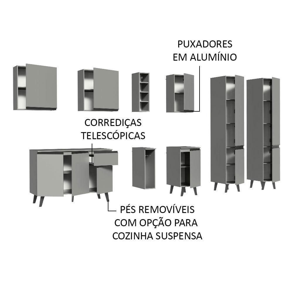 Miniatura Armário De Cozinha Completa 260cm Cinza Nice Madesa Cinza