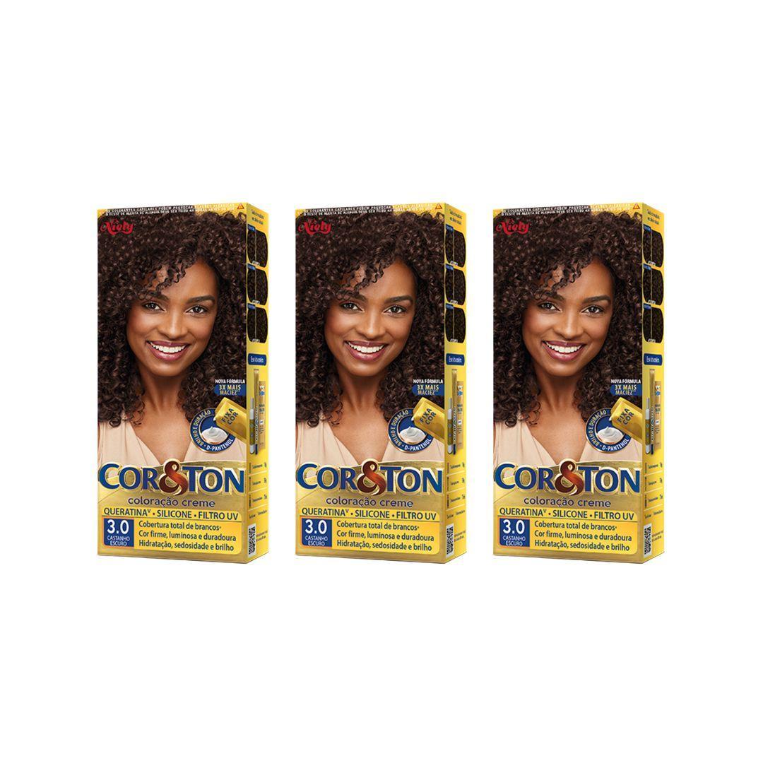 Miniatura Coloraçao Cor&Ton 3.0 Castanho Escuro 50G-Kit C/3