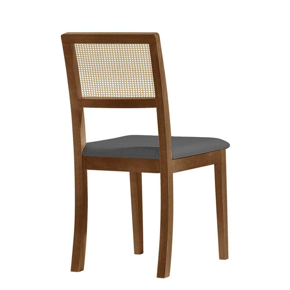 Miniatura Kit 4 Cadeiras De Jantar Madeira Maciça Imbuia Palha Estofada Linho Cinza Encosto Telinha Rubi