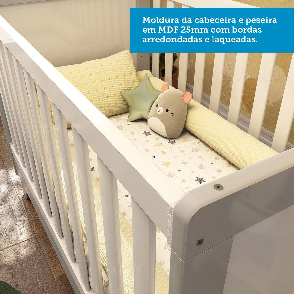 Berço Mini Cama Retrô Móveis Peroba Branco Brilho/Cinza