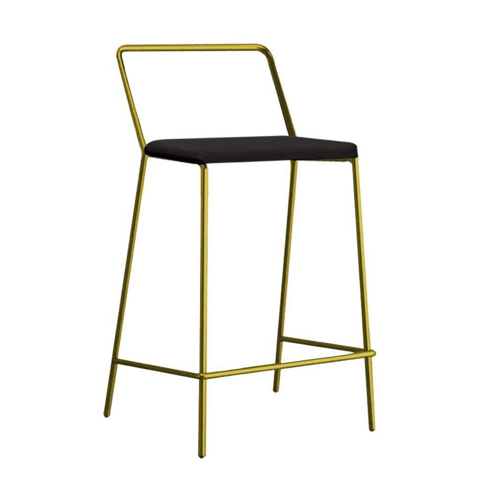 Miniatura Banqueta Alta Com Encosto Mili Industrial Cozinha Bistrô Ferro Dourado Corino Cinza