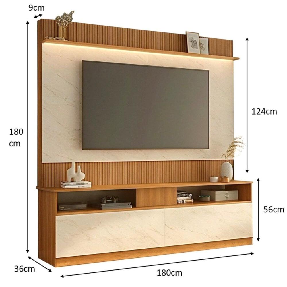 Miniatura Rack com Painel para TV 70 Polegadas Rio Branco Manchester/ Mármore