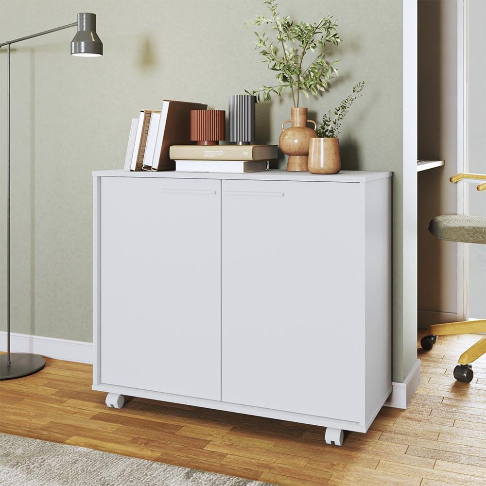 Miniatura Balcão Multiuso 2 Portas 2 Prateleiras com Rodízios MDP 12mm Branco